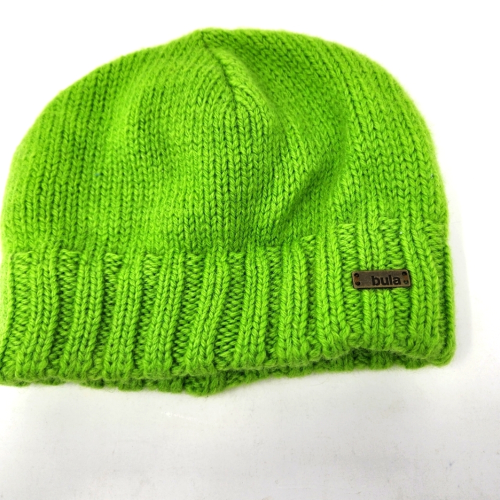 Bula Beanie Wool Knit Hat OS Bright Green